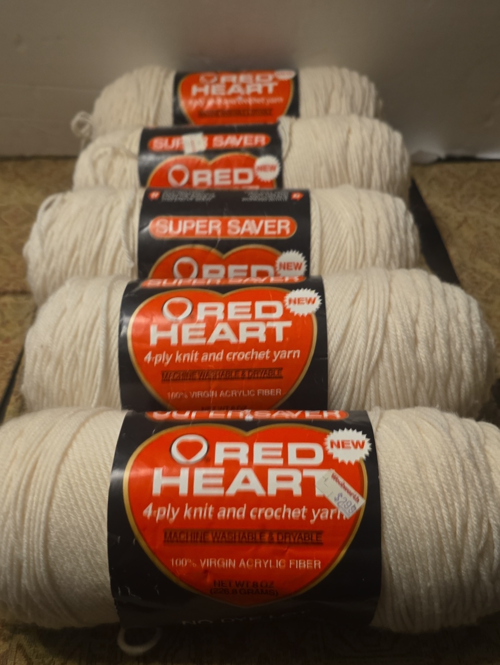 Lot Of 5 Red Heart 4-Ply Knit & Crochet Yarn - Art E 300 313 Aran